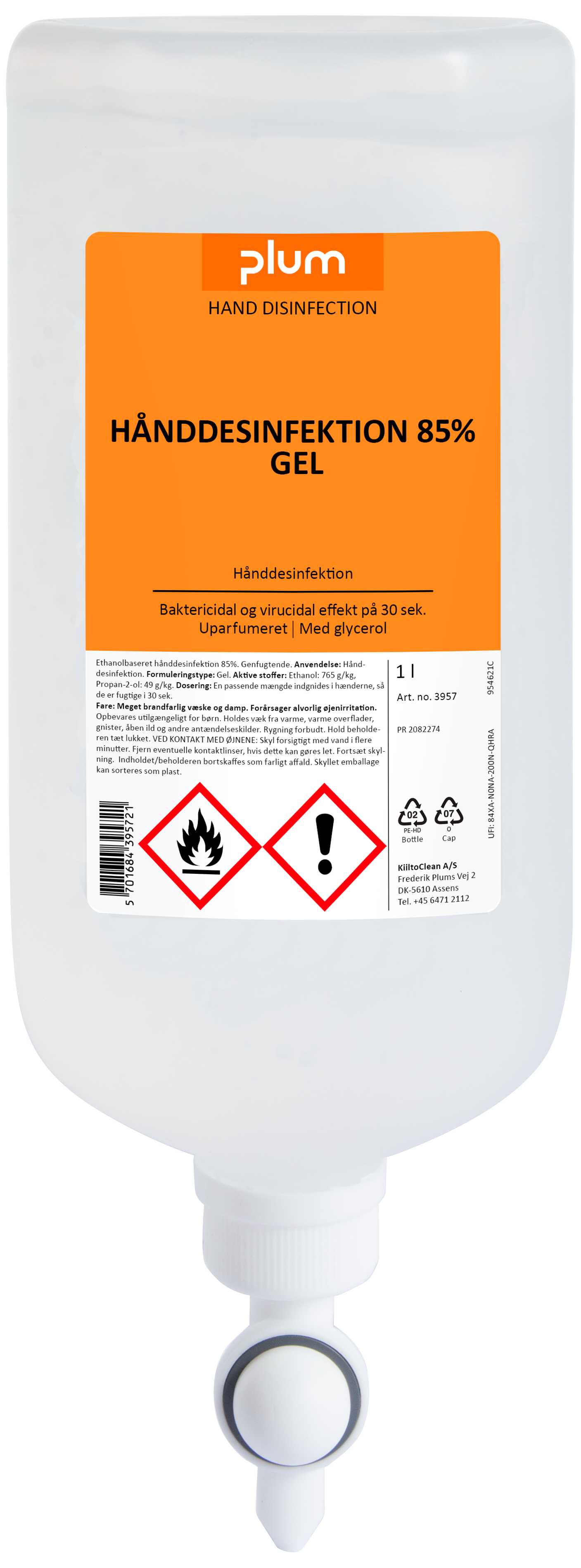 Plum hånddesinfektion 85% gel 1 ltr standbag Plum