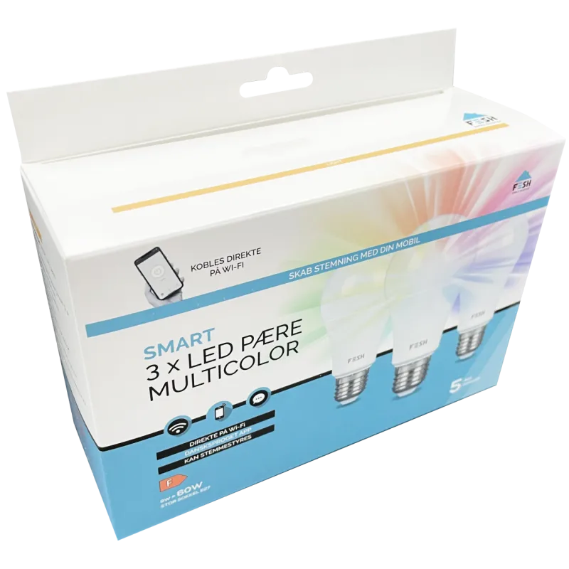 FESH Smart Home LED Pære 3 Pak - Multicolor E27 9w Ø 60 FESH