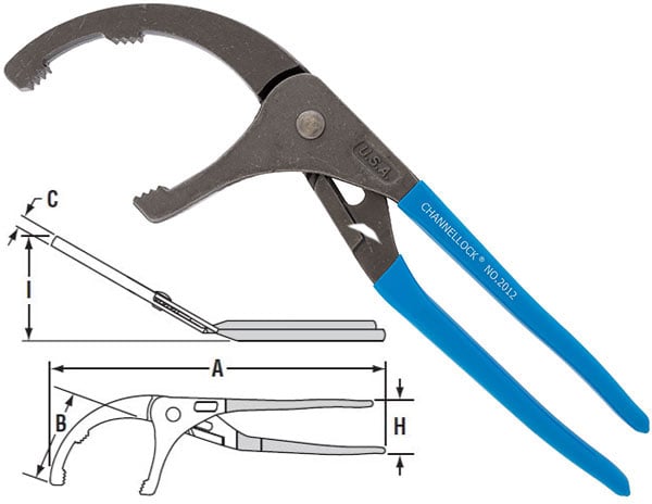 BATO CHANNELLOCK Oliefiltertang med 30 gr. vinkel. nr. 2012. Channellock